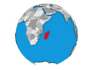 Madagascar on globe isolated