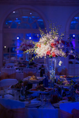 boutique of flowers with a blue glow.