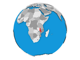 Malawi on globe isolated
