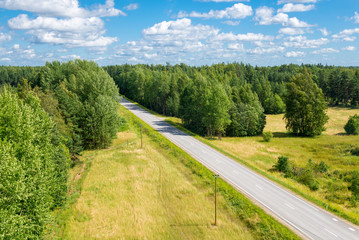 Fototapeta na wymiar summer landscape with road among the forest (top view)
