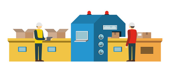 Automated assembly line. Automatic production conveyor. Robotic industry concept. Vector illustration