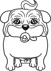 baby kind windel schnuller mops klein dick hund welpe süß niedlich haustier comic cartoon