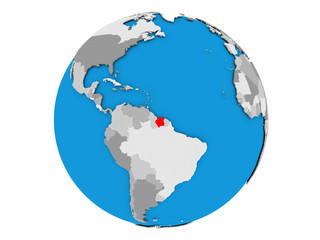 Suriname on globe isolated