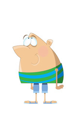 bald cartoon male looking up at the sky