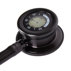 close-up of the head of a stethoscope for listening to the rhythm of the heart	