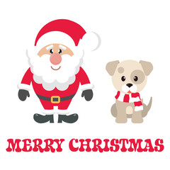Fototapeta na wymiar cartoon cute santa claus and winter dog with text