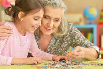 Grandmother collecting puzzle