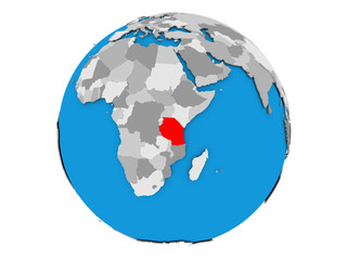 Tanzania on globe isolated