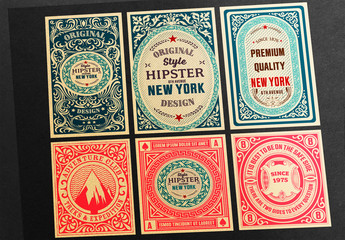 Set of 6 Vintage Labels in Red and Green