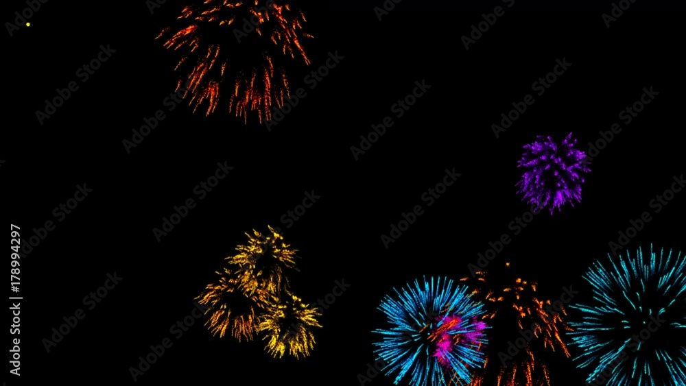Poster Abstract background with fireworks. Cg animation. Seamless loop