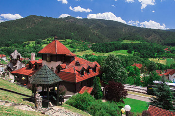 A narrow-gauge heritage railway in Serbia. Trainstation near the village of Mokra Gora.