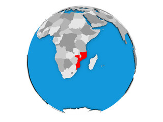 Mozambique on globe isolated
