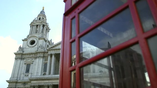 St Pauls Cathedral, Red Phone Box, Red Bus,Track London England