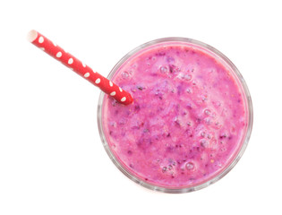 blackberry yogurt or smoothie isolated on white background. Top view. Healthy Eating