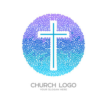 Church logo. Christian symbols. Cross of Jesus Christ from flowers