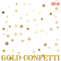 Gold stars. Confetti celebration. Festival decor. Vector illustration
