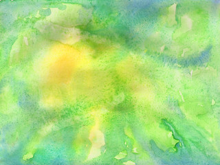 Fototapeta na wymiar Watercolor wet blue, green and yellow background