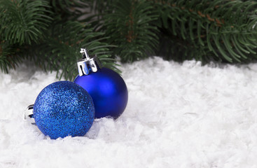 Naklejka na ściany i meble Christmas decoration with snowlakes and Christmas balls.