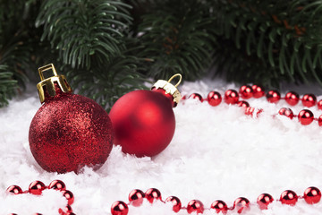 Christmas decoration with snowlakes and Christmas balls.