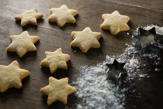 Gingerbread cookies with powdered sugar sprinkled on top