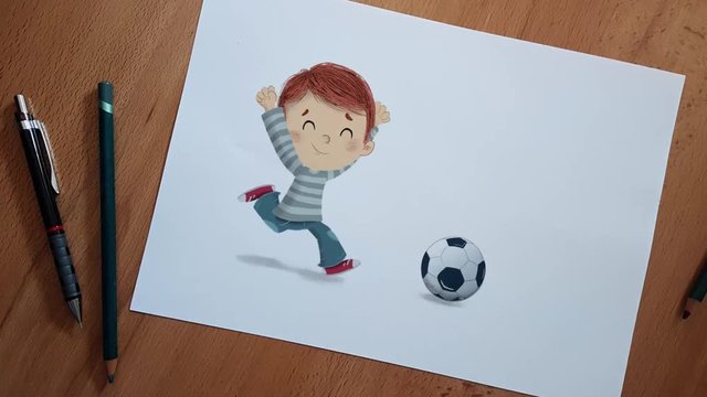 Ni&ntilde;o jugando al futbol stop motion