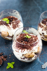 Traditional Italian dessert Tiramisu in a Glass Jar