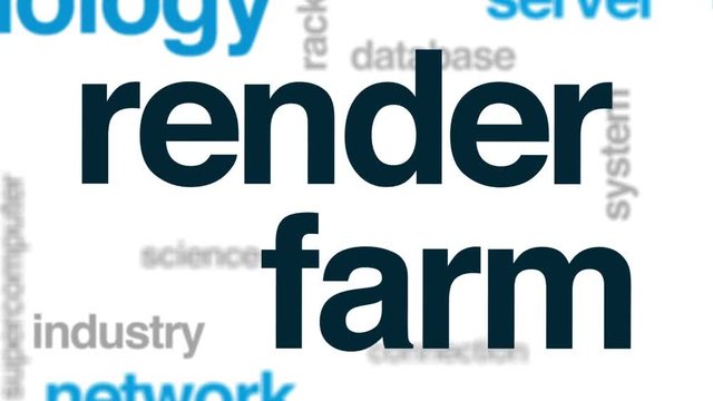 Render farm animated word cloud, text design animation.