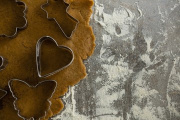 Gingerbread dough with flour and cookie cutter