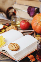 delicious, hearty and festive dinner, for Thanksgiving, potatoes puree with spices and baked chicken with honey sauce, black bread and olive oil