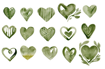 Watercolor hearts, hand painted illustration, colorful for wedding, birthday, party, invitations, thank you cards, calendars