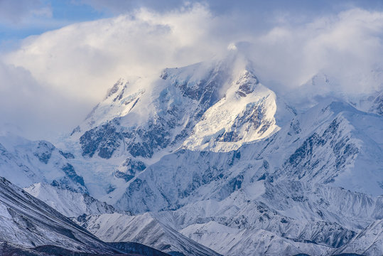 Denali national park with snow mountains top background 