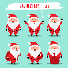 Santa Claus funny character set. Merry Christmas. Vector illustration in flat style