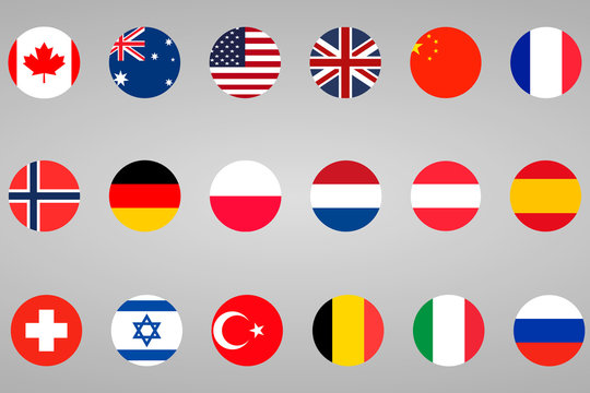 18 different flags countries set
