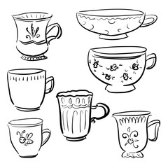 Collection Doodle vector different cups
