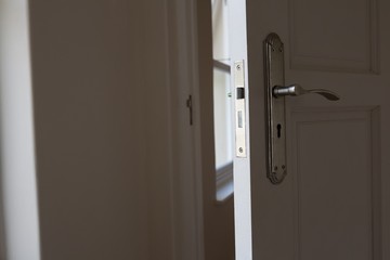 Exterior door handle and security lock on metal frame