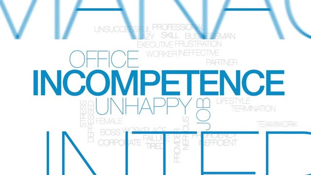 Incompetence animated word cloud, text design animation. Kinetic typography.