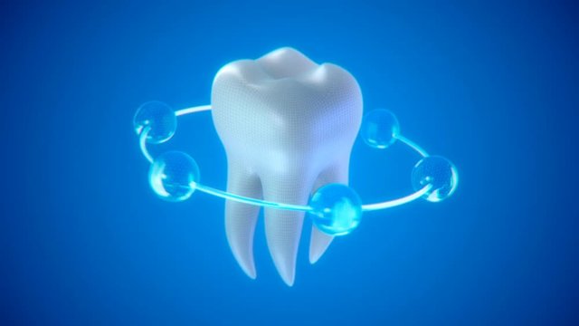 teeth protection 3d concept,tooth with blue arrow.