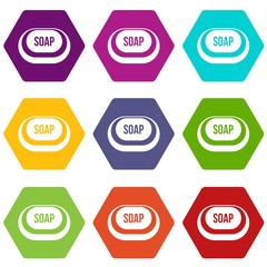 Soap icon set color hexahedron