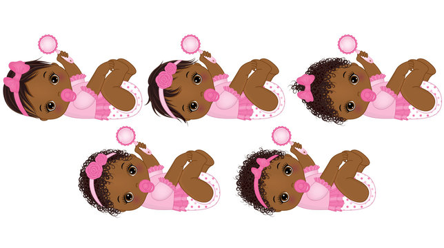 Vector Cute African American Baby Girls with Various Hairstyles