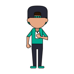 man avatar with cap using cellphone icon image vector illustration design 