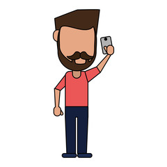 bearded man avatar using cellphone icon image vector illustration design 