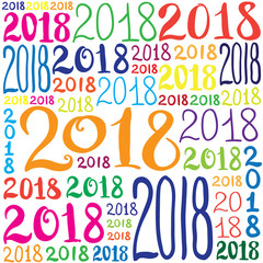 Vector pattern of 2018 number. New Year background for greeting card, giftbox wrapping, decoration.