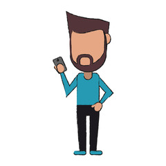 bearded man avatar using cellphone icon image vector illustration design 