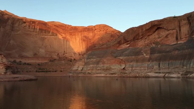 Exploring lake canyons with beautiful red cliffs