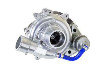 new turbocharged car engine Isolated on a light background