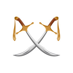 A pair of traditional turkish swords scimitar isolated on white background.