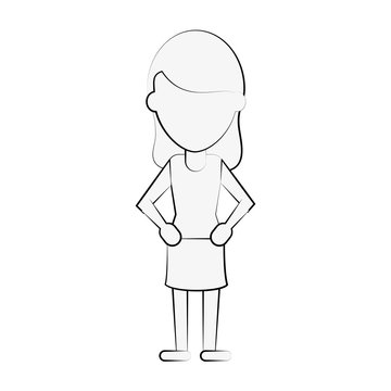 Woman With Hands On Hips  Avatar Full Body Icon Image Vector Illustration Design  Black Sketch Line