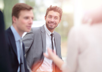 Business and office concept - smiling business team working  in 