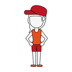 woman wearing cap with hands on hips  avatar full body icon image vector illustration design 
