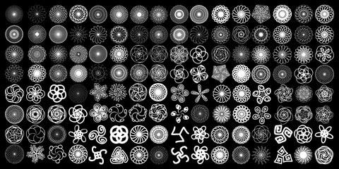 Sacred geometry signs set. Set of alchemy religion, philosophy spirituality  symbols and elements. Hipster symbols and elements geometric shapes flower of life linear contour. Vector. - 179023447